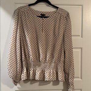 Ann Taylor Cream Blouse with Black Dots